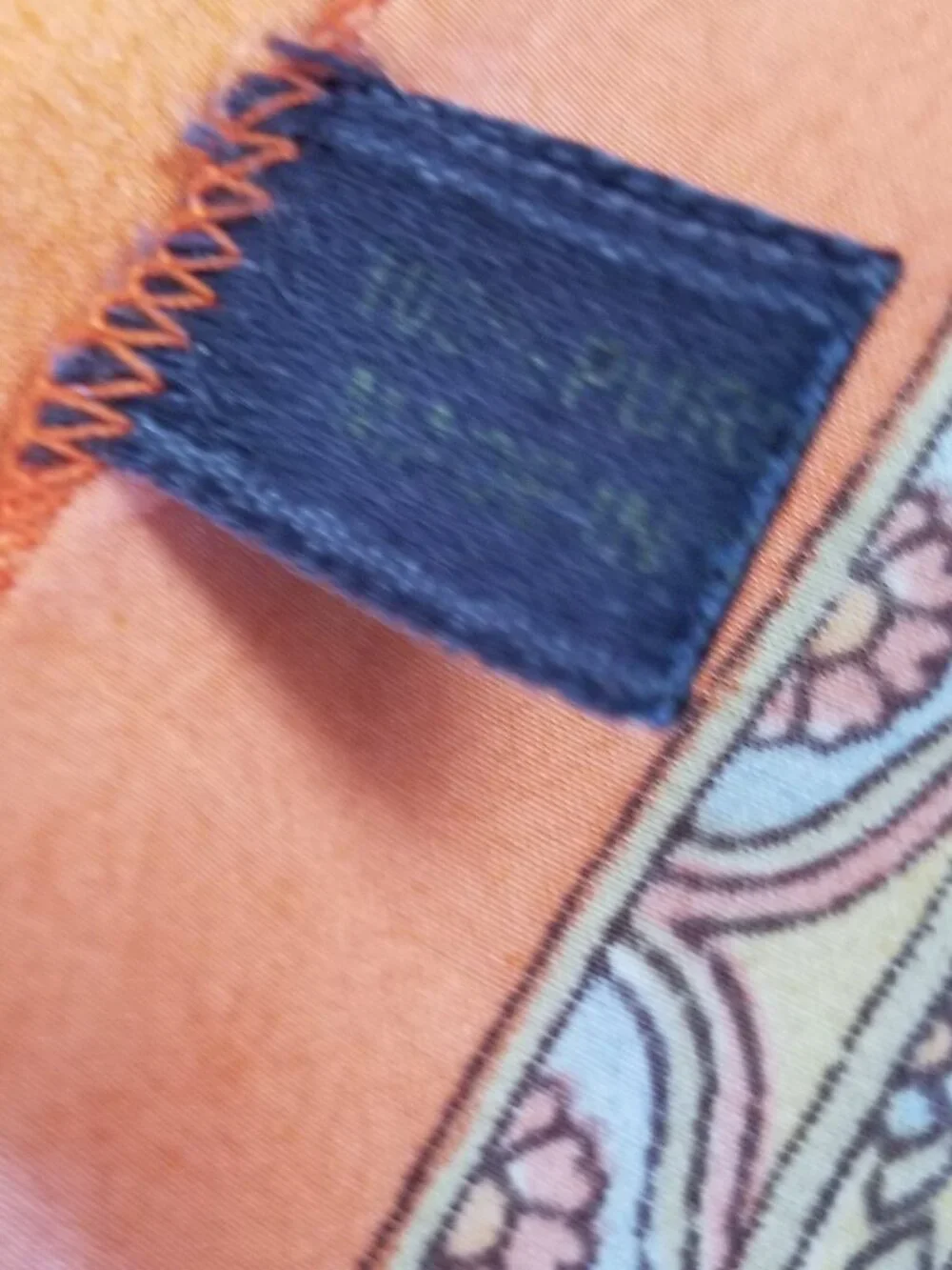 Extra Long Rectangular Scarf Wrap 100% Silk Satin Orange Blue Artistic Indian